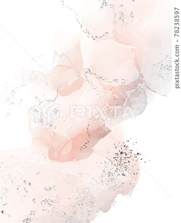 Abstract coral pink silver watercolor marble texture white background. Ink splashing digital paper 78238597