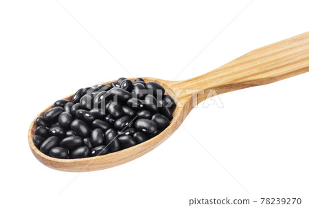 Black beans in wooden spoon isolated on white background Black beans in wooden spoon isolated on white background 78239270