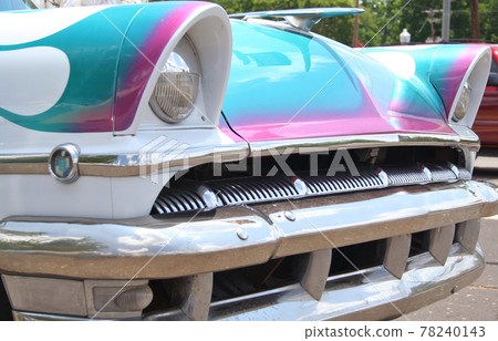 Antique Vintage Hot Rod Car Close-up Blue and White 78240143