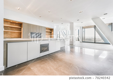 Spacious penthouse apartment with minimal kitchen design 78240342