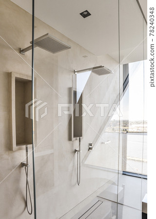 Double chrome shower sets in bathroom Double chrome shower sets in bathroom 78240348