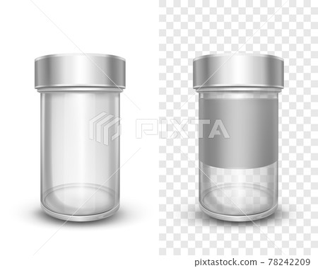 Empty glass jars with metal silver lids for spices Empty glass jars with metal silver lids for spices 78242209