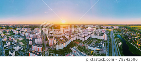 Aerial view of city residential district at sunset, panorama Aerial view of city residential district at sunset, panorama 78242596