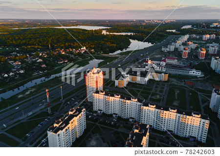 Aerial view of city residential district at sunset Aerial view of city residential district at sunset 78242603