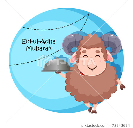 Eid Al Adha Mubarak greeting card. Cartoon sheep Eid Al Adha Mubarak greeting card. Cartoon sheep 78243654