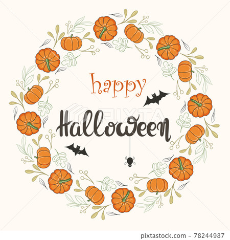 Happy halloween card, vector. Round frame of… - Stock Illustration