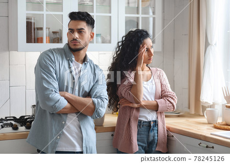 Relationship Problems. Upset Arab Couple Ignoring Each Other After Quarrel At Home 78245126