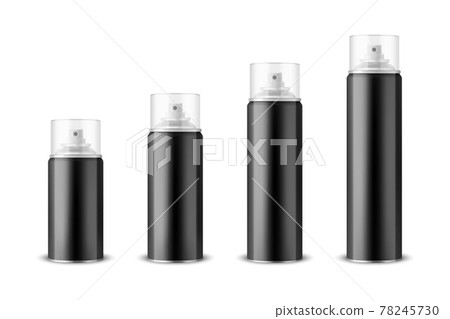 Vector 3d Realistic Black Aluminum Blank Spray Can, Bottle, Transparent Lid Set Isolated. Small, Medium, Big Size. Design Template, Sprayer Can, Mock up, Package, Advertising, Hairspray, Deodorant Vector 3d Realistic Black Aluminum Blank Spray Can, Bottle, Transparent Lid Set Isolated. Small, Medium, Big Size. Design Template, Sprayer Can, Mock up, Package, Advertising, Hairspray, Deodorant 78245730