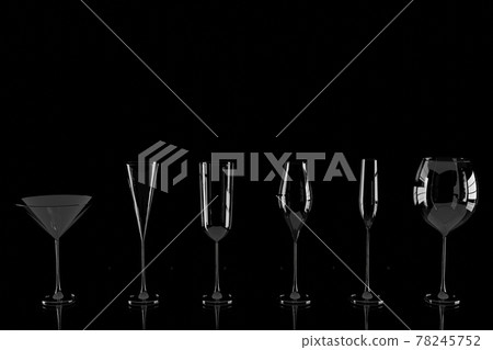 Row of empty wine glasses on black background. 3d rendering Row of empty wine glasses on black background. 3d rendering 78245752