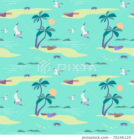 Tropical island vacation vector seamless pattern 78246120
