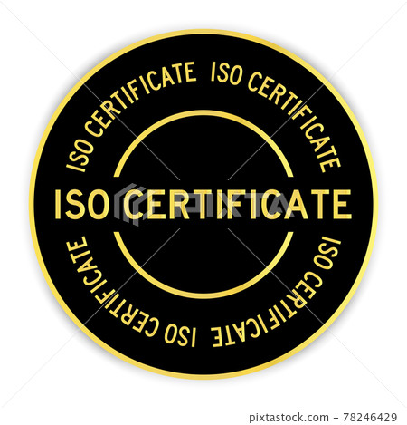 Black and gold color round label sticker with word ISO certificate on white background 78246429