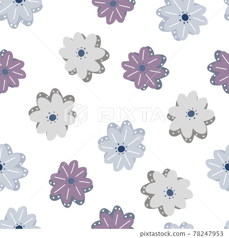 Random pastel purple marguerite flowers seamless doodle pattern. Isolated nature backdrop. Random pastel purple marguerite flowers seamless doodle pattern. Isolated nature backdrop. 78247953