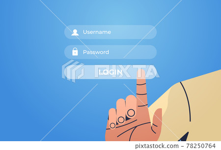 human hand pressing login button on virtual screen authorization internet networking concept 78250764