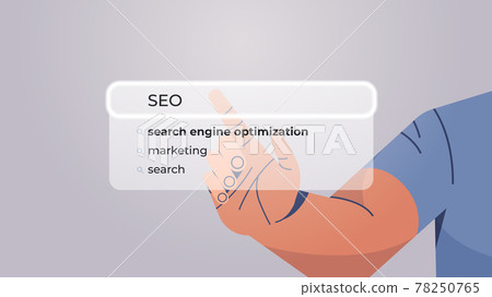 human hand choosing seo in search bar on virtual screen search engine optimization internet networking concept 78250765