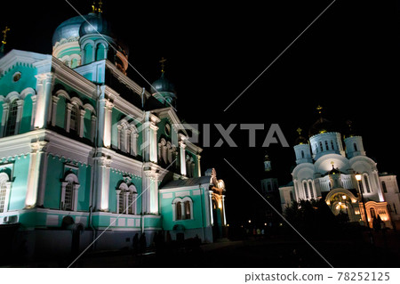 View of Holy Trinity-Saint Seraphim-Diveyevo convent at night in Diveyevo, Russia View of Holy Trinity-Saint Seraphim-Diveyevo convent at night in Diveyevo, Russia 78252125