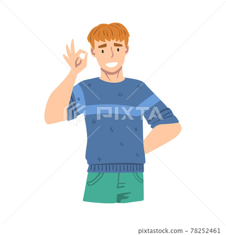 Smiling Male Showing OK Gesture as Approval or Agreement Sign Vector Illustration Smiling Male Showing OK Gesture as Approval or Agreement Sign Vector Illustration 78252461