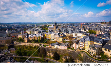 The historic buildings in the city of Luxemburg from above 78253153