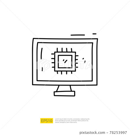 Artificial intelligence AI concept with chip circuit board structure on PC computer for engineering, development, brainstorming sign. Hand drawn doodle icons vector illustration 78253997