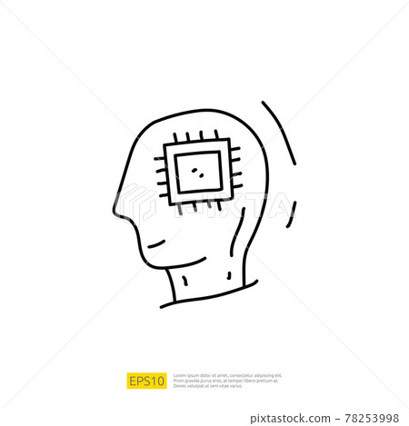 Artificial intelligence AI concept with circuit board data and artificial brains chip for inspiration, development, brainstorming sign. Hand drawn doodle icons vector illustration 78253998
