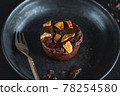 Chocolate muffin with fork served on table 78254580