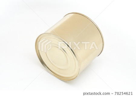 Metal tin can with meat on a white background 78254621