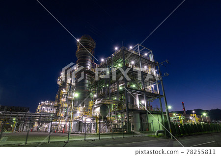 Light beam tower Otake city factory night view 78255811