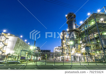 Light beam tower Otake city factory night view Light beam tower Otake city factory night view 78255824