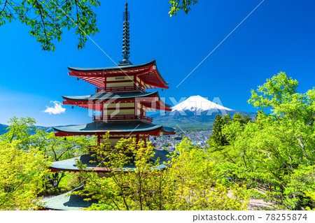 山梨縣 富士山 綠樹成蔭 五層寶塔 新倉山淺間公園 照片素材 圖片 78255874 Pixta圖庫