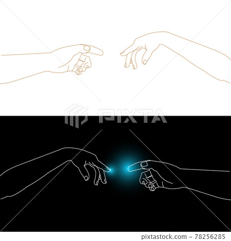 Outline man and woman hands, fingers touching, vector outline illustration 78256285