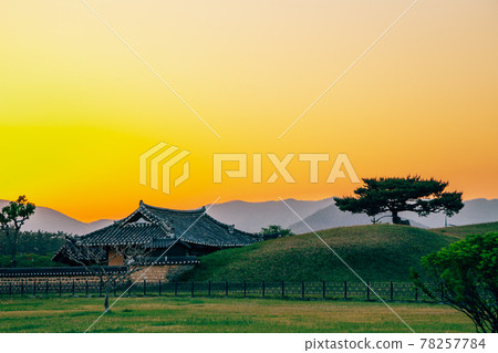 Sunset of Gyeongju Historic Area in Gyeongju, Korea 78257784