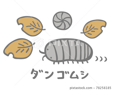 Cute pill bug and dead leaf insect creature / handwritten character illustration 78258185