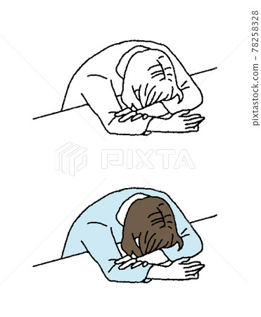 Simple touch Illustration of a woman lying down on a desk Simple touch Illustration of a woman lying down on a desk 78258328