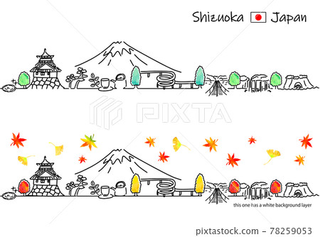Simple line drawing set of the cityscape of Shizuoka prefecture in autumn 78259053