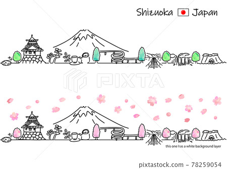 Simple line drawing set of the cityscape of Shizuoka prefecture in spring 78259054