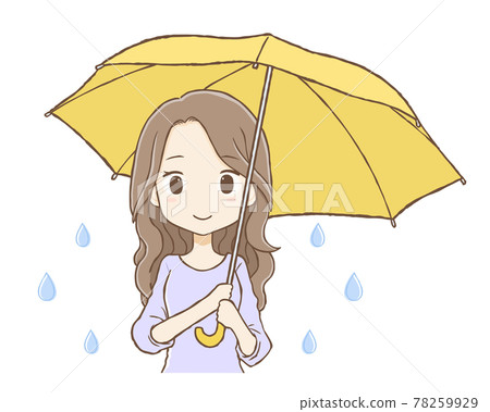 A woman with long wavy hair holding an umbrella in the rain (upper body) A woman with long wavy hair holding an umbrella in the rain (upper body) 78259929
