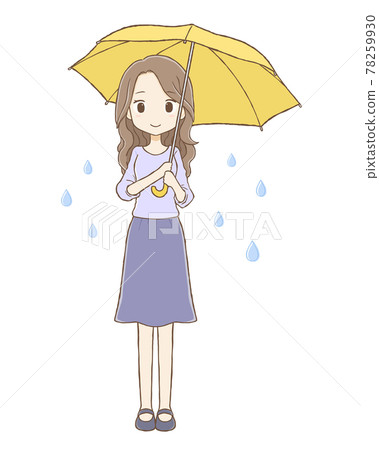 A woman with long wavy hair holding an umbrella in the rain (full body) 78259930