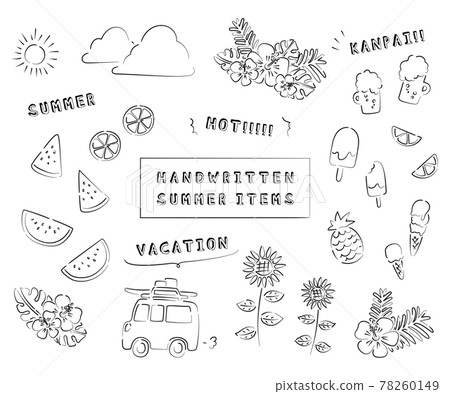 Summer handwritten illustration set (black and white) 78260149