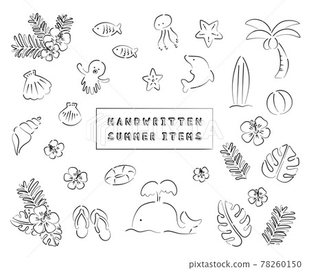 Summer handwritten illustration set (black and white) 78260150