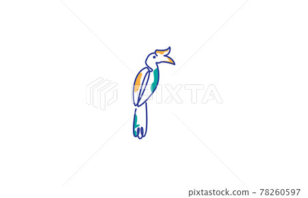 Image Details IST_24861_00187 - Line art vector logo of hornbill that is  hanging on a branch.