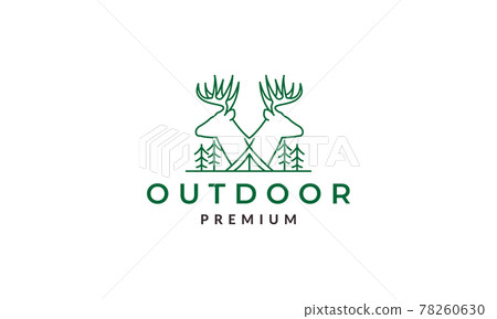 lines deer with tree pine and camp tent logo symbol vector icon illustration graphic design 78260630
