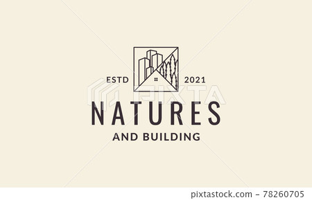 lines city building with trees hipster logo symbol vector icon illustration graphic design 78260705