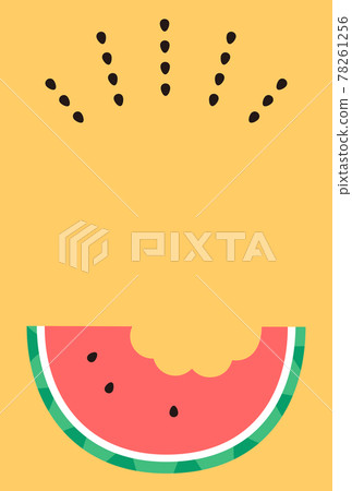 Illustration card of half-eaten watermelon and popping seeds Illustration card of half-eaten watermelon and popping seeds 78261256