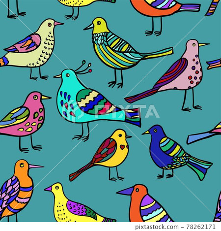 Seamless pattern with cute cartoon doodle birds. Seamless pattern with cute cartoon doodle birds. 78262171