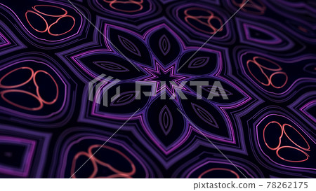 Kaleidoscopic structure with neon flash lights. Abstract bg with flashing lines. Pattern like symmetrical radial ornament on plane like light bulbs or garland of lines. 3d render Kaleidoscopic structure with neon flash lights. Abstract bg with flashing lines. Pattern like symmetrical radial ornament on plane like light bulbs or garland of lines. 3d render 78262175