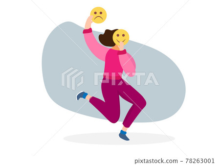 Women choose positive smile emotions to hide their true faces, the concept of insincere agreement with each other. Flat style cartoon illustration vector Women choose positive smile emotions to hide their true faces, the concept of insincere agreement with each other. Flat style cartoon illustration vector 78263001