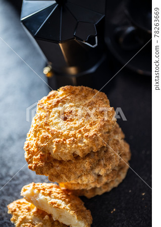 Sweet coconut cookies. Tasty biscuits with coconut flavor. 78263669