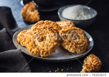 Sweet coconut cookies. Tasty biscuits with coconut flavor. 78263675