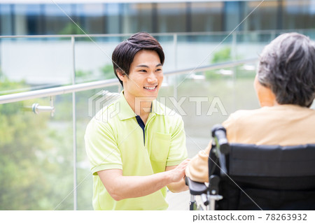 Senior woman in a wheelchair and long-term care staff shooting cooperation "LINK FOREST" Senior woman in a wheelchair and long-term care staff shooting cooperation "LINK FOREST" 78263932