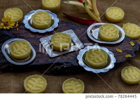 A dish of Delicious Thai Traditional Dessert called Thua Kwan (Mung Bean Cookies). 78264445