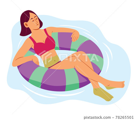 Woman is Enjoy Floating on Inflatable Swimming Ring in Pool for the Summer Lifestyle. 78265501